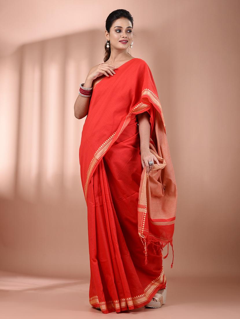 women solid handloom saree with blouse - 21905500 - Standard Image - 1