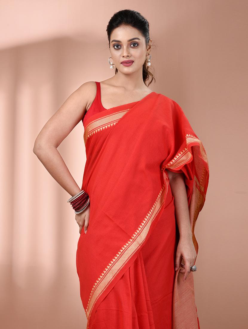 women solid handloom saree with blouse - 21905500 - Standard Image - 4