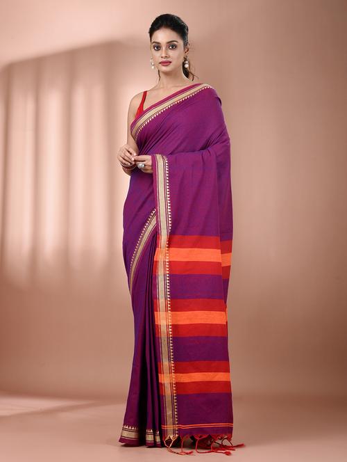women solid handloom saree with blouse - 21905501 - Standard Image - 0