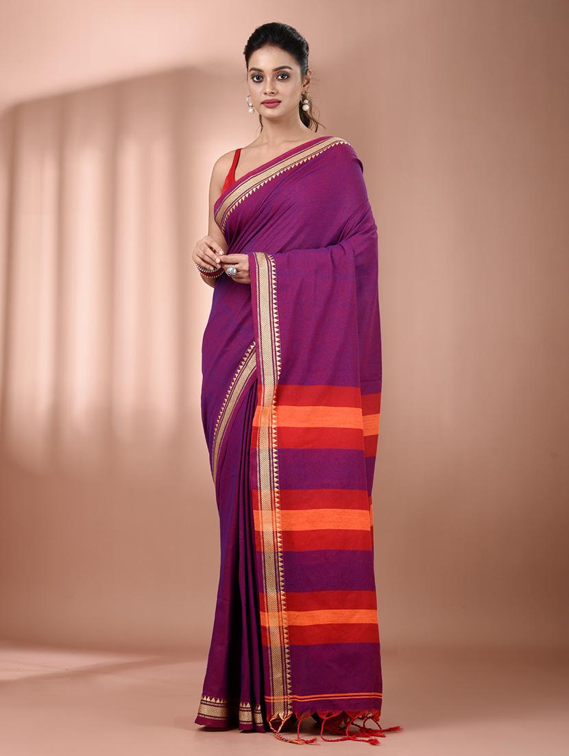 women solid handloom saree with blouse - 21905501 - Zoom Image - 0