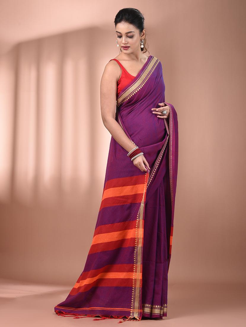 women solid handloom saree with blouse - 21905501 - Standard Image - 1
