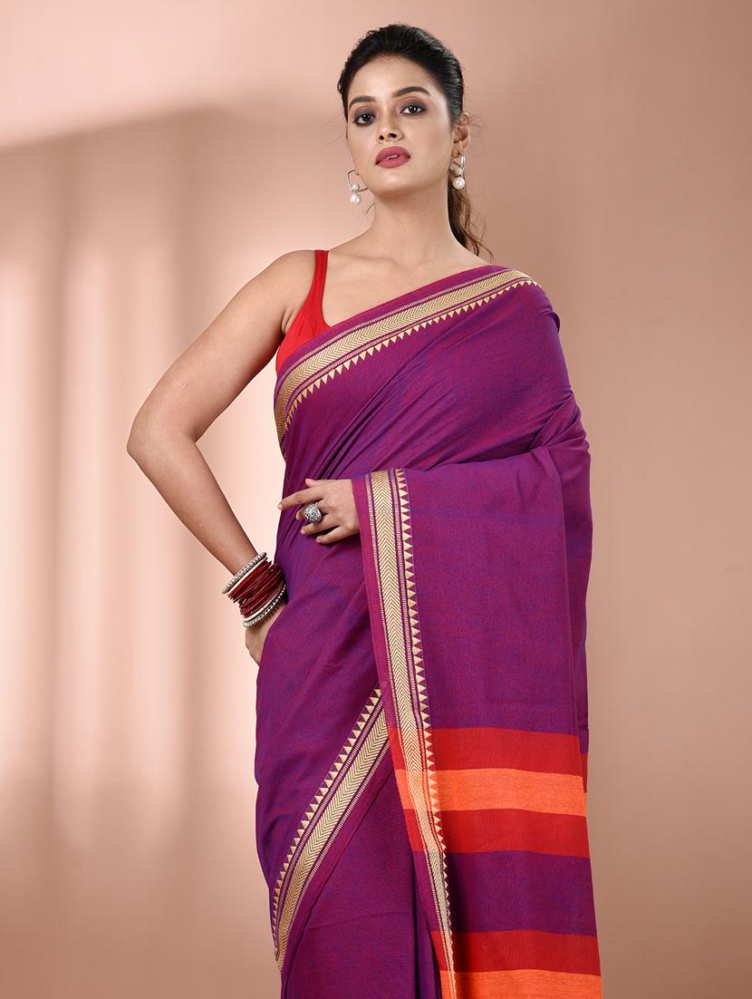 women solid handloom saree with blouse - 21905501 - Standard Image - 4