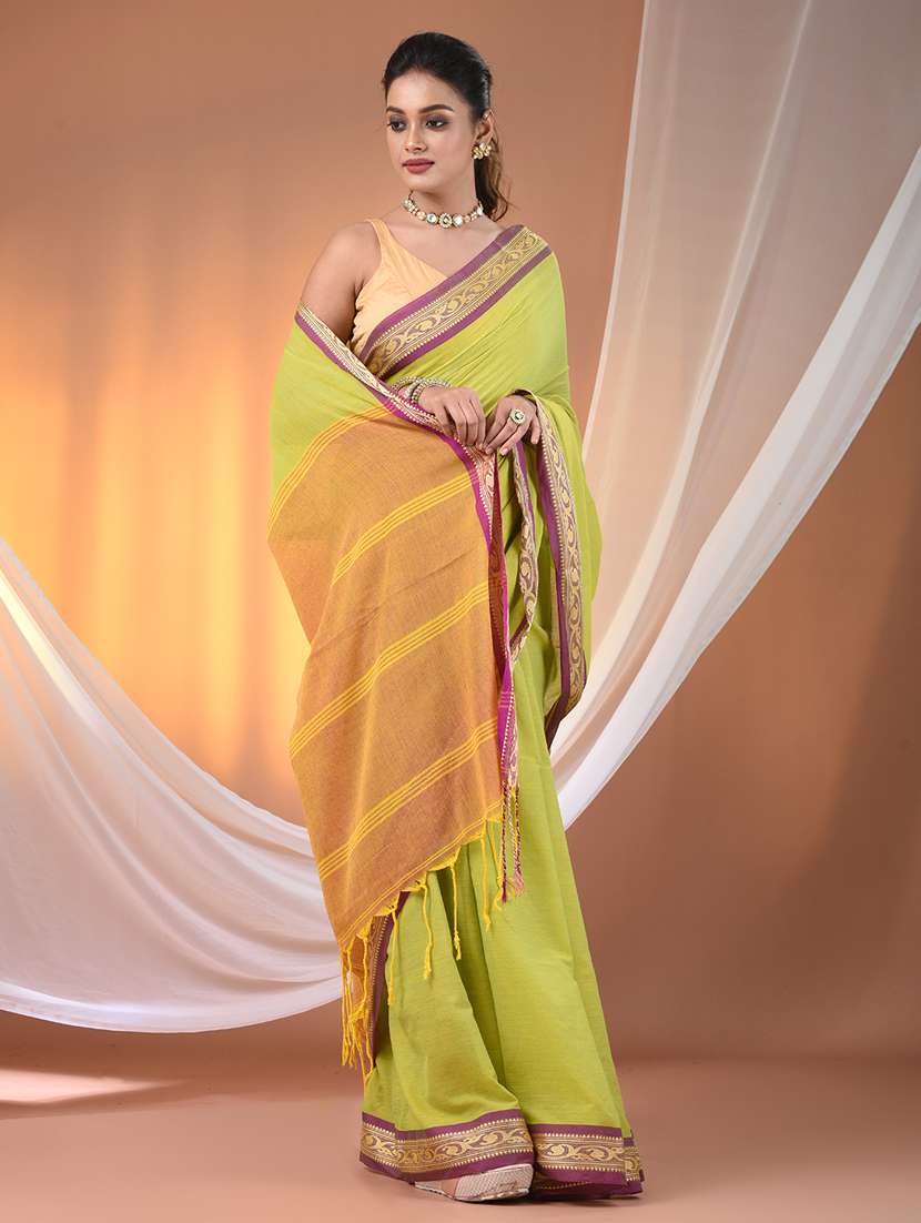 women solid handloom saree - 21905504 -  Standard Image - 1
