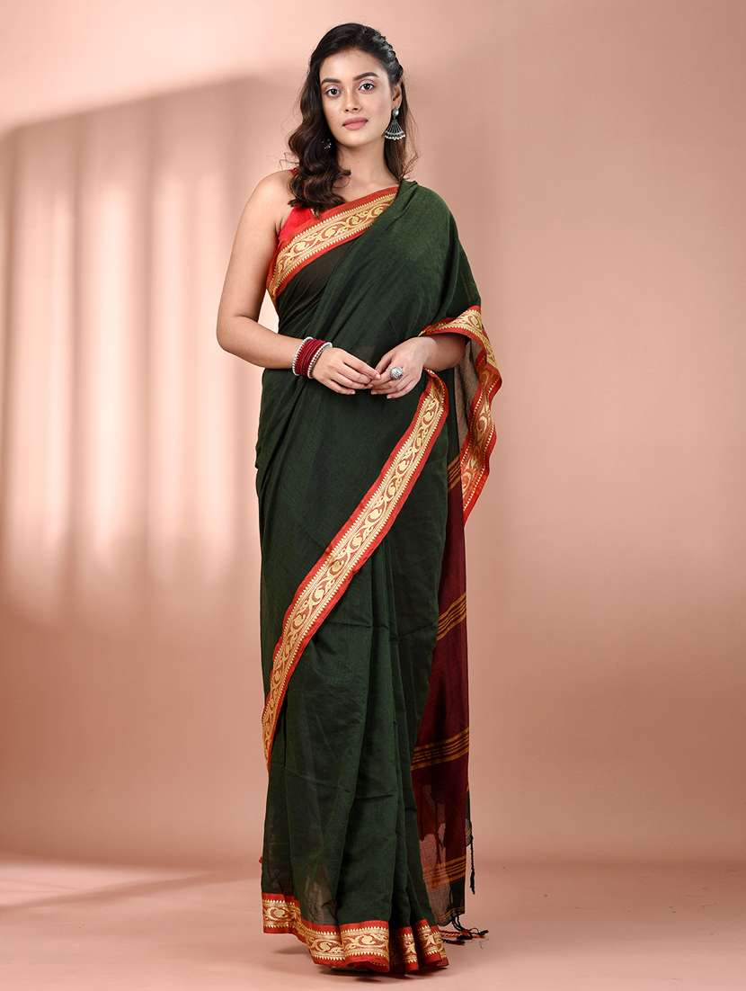 women solid handloom saree - 21905505 -  Standard Image - 1