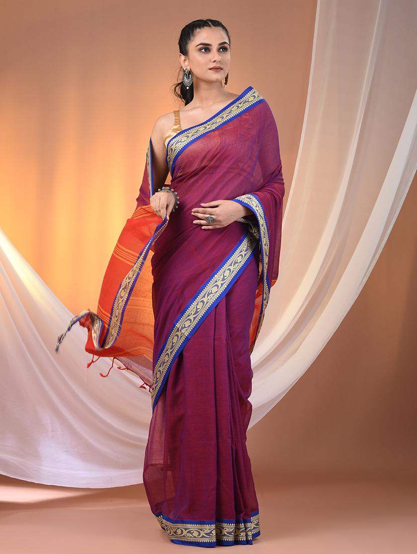 women solid handloom saree - 21905506 - Standard Image - 1