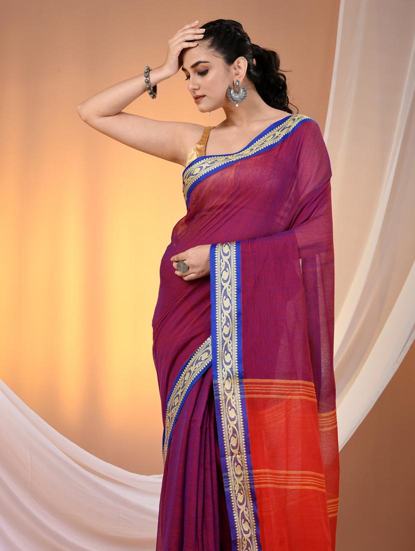women solid handloom saree - 21905506 - Standard Image - 4