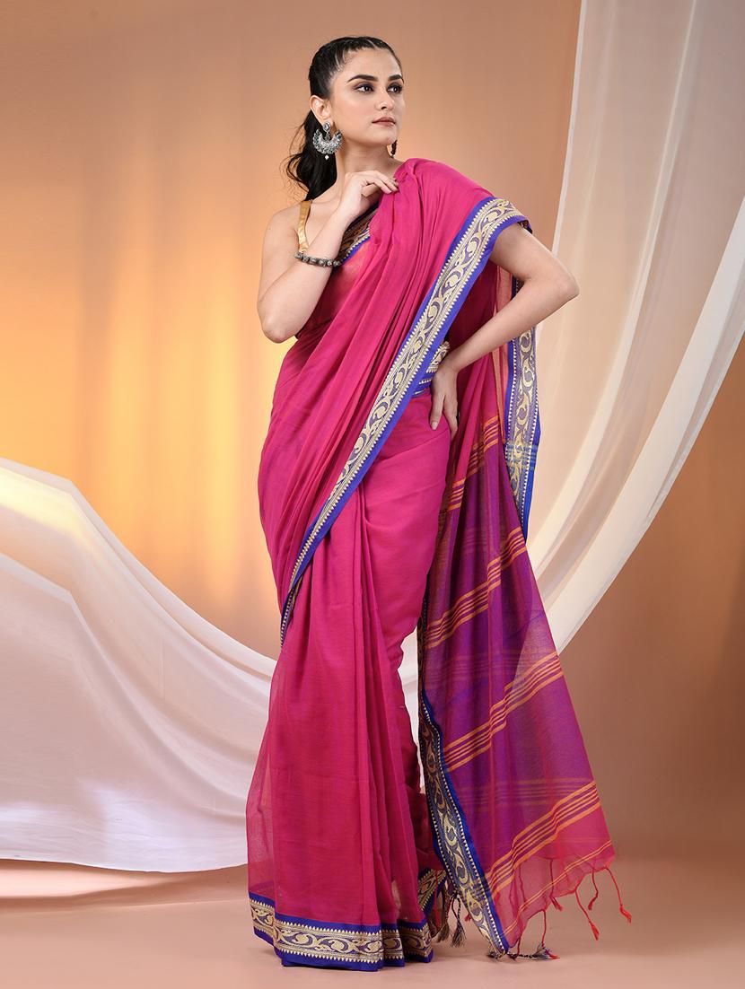 women solid handloom saree - 21905507 - Standard Image - 1