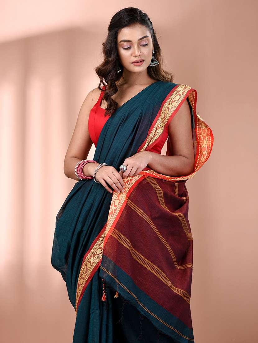 women solid handloom saree - 21905508 -  Standard Image - 4