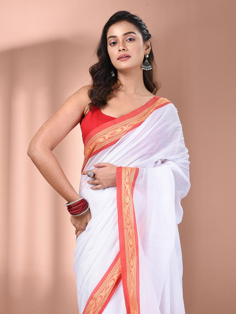 women solid handloom saree - 21905509 - Standard Image - 4