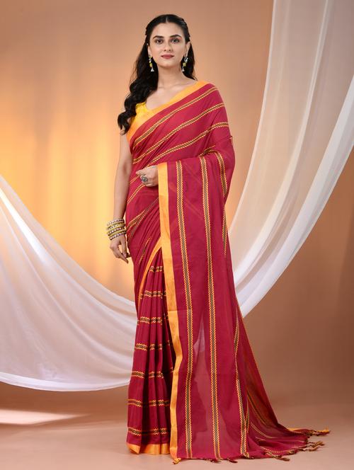 women striped handloom saree with blouse - 21905513 -  Standard Image - 0