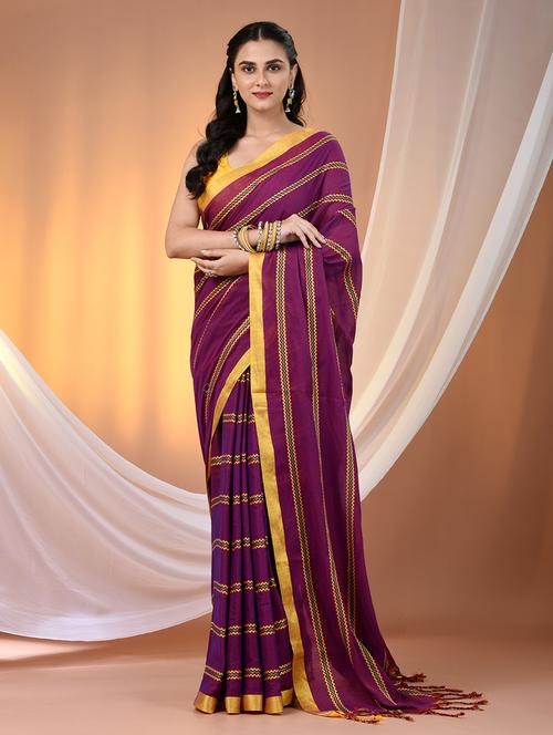 women striped handloom saree with blouse - 21905514 - Standard Image - 0