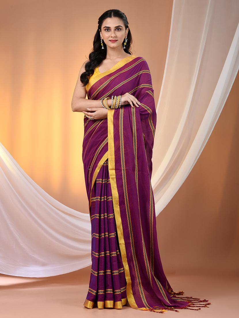 women striped handloom saree with blouse - 21905514 - Zoom Image - 0