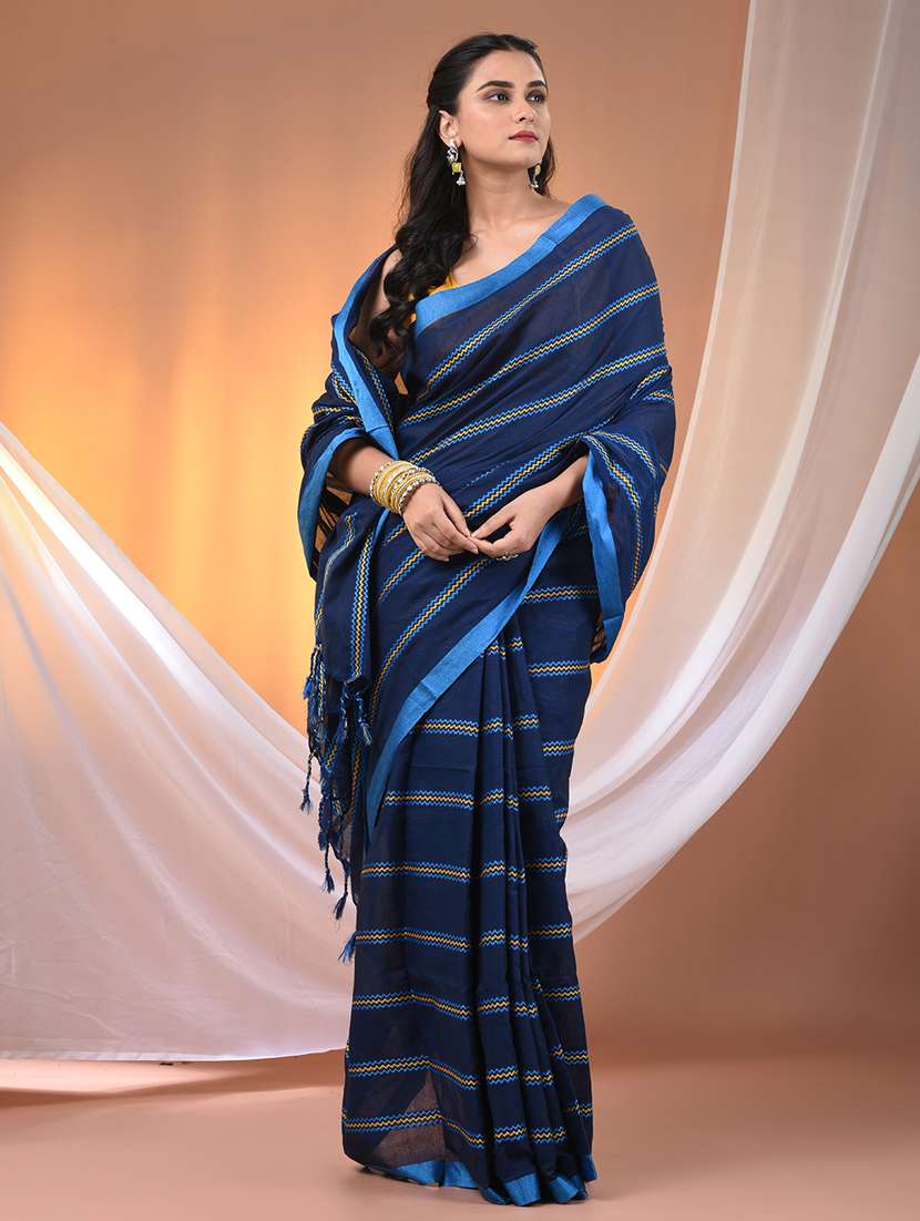 women striped handloom saree with blouse - 21905515 -  Standard Image - 1