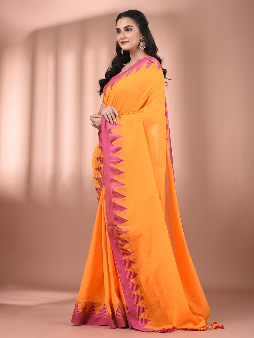 women solid with bordered handloom saree with blouse - 21905517 - Standard Image - 1