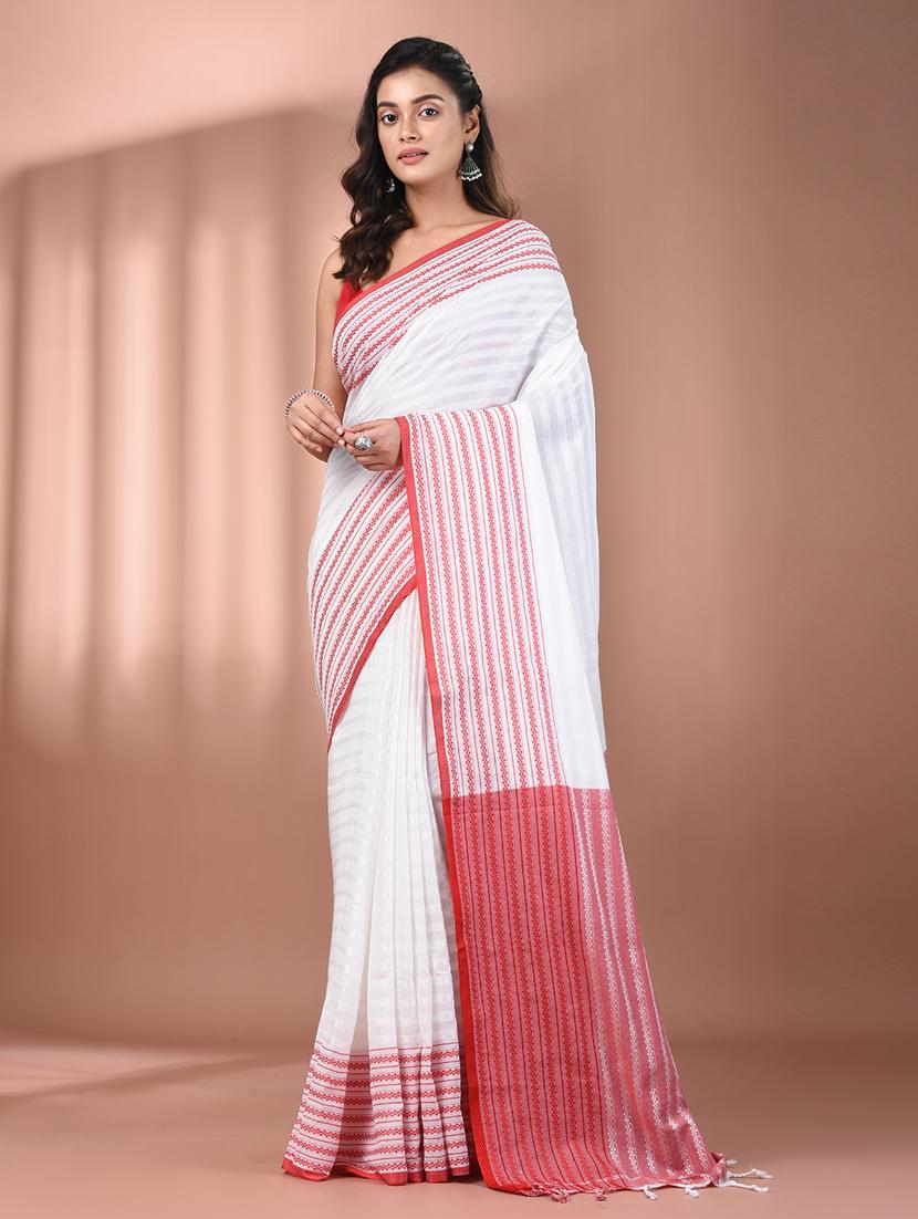 women white handloom saree with blouse - 21905526 - Standard Image - 1