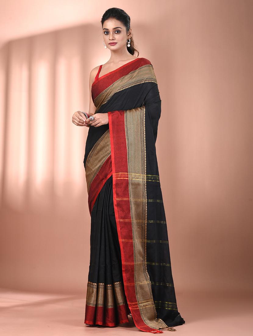 women striped handloom saree with blouse - 21905528 -  Standard Image - 1