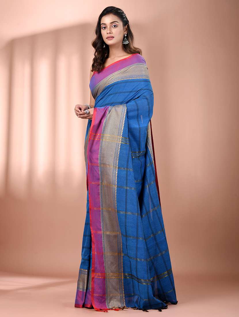 women striped handloom saree with blouse