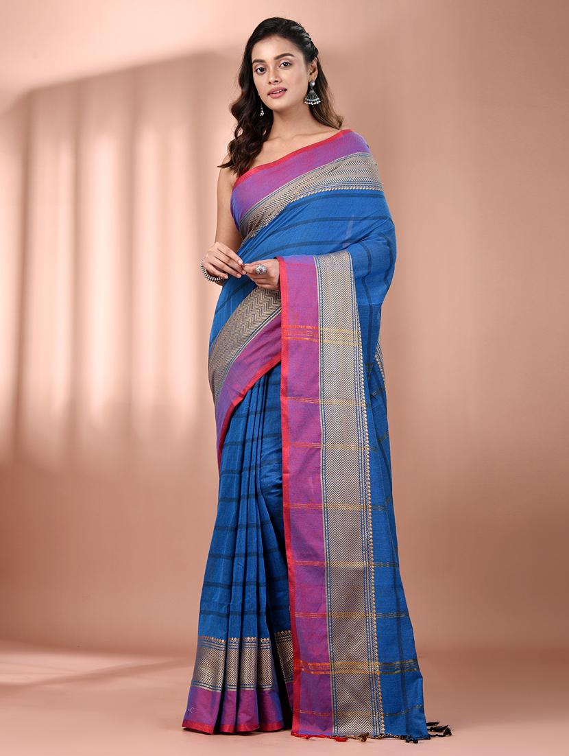 women striped handloom saree with blouse - 21905530 -  Standard Image - 1