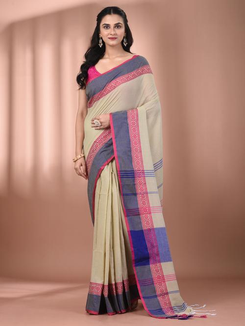 women beige handloom saree with blouse - 21905532 -  Standard Image - 0