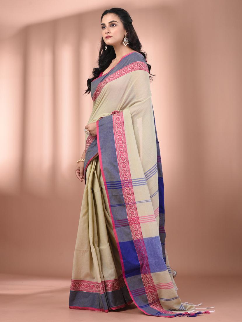 women beige handloom saree with blouse - 21905532 -  Standard Image - 1
