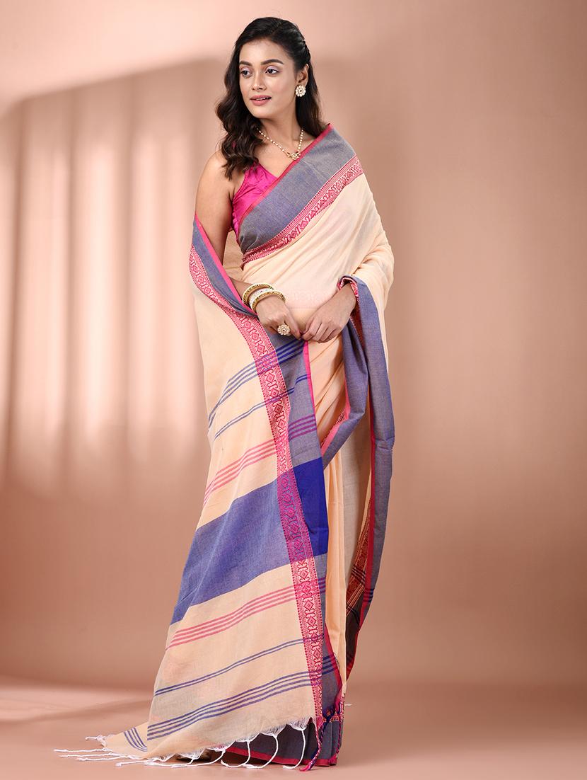 women beige handloom saree with blouse - 21905533 - Zoom Image - 0