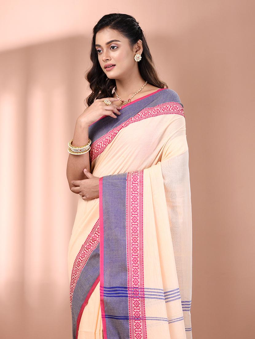 women beige handloom saree with blouse - 21905533 - Standard Image - 4