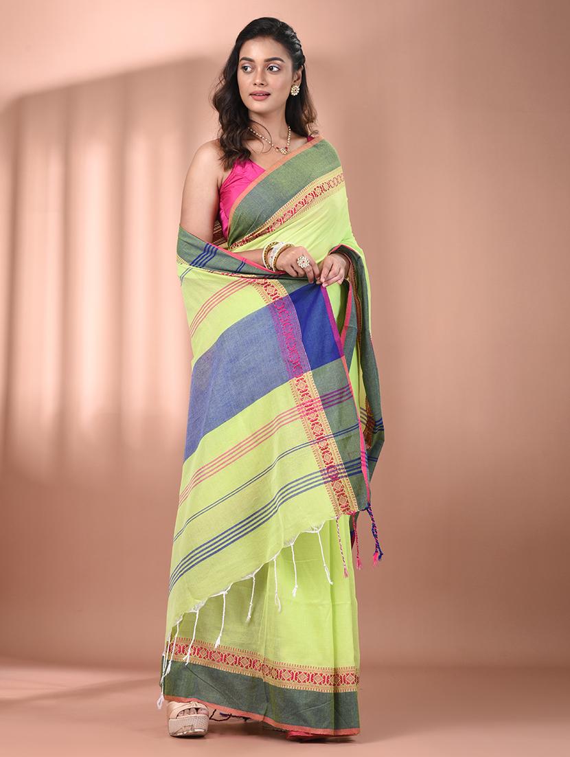 women green handloom saree with blouse - 21905534 -  Standard Image - 1