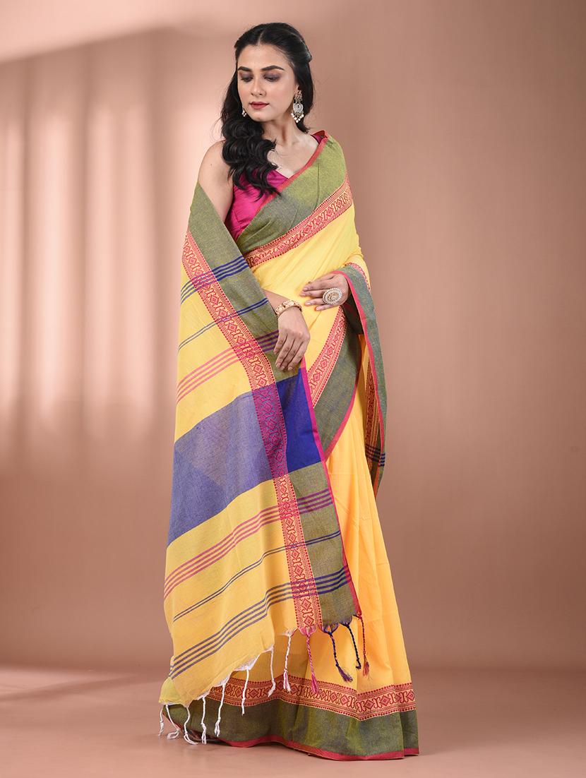women yellow handloom saree with blouse - 21905535 -  Standard Image - 1