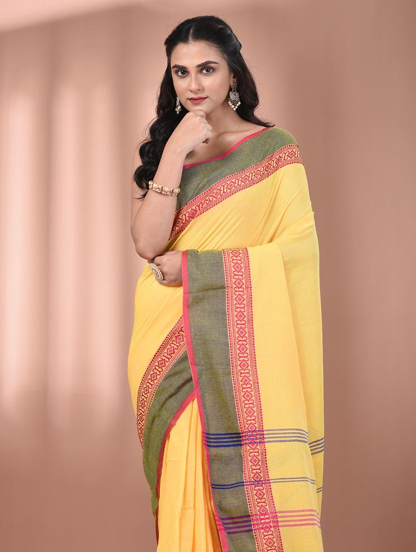 women yellow handloom saree with blouse - 21905535 - Standard Image - 4