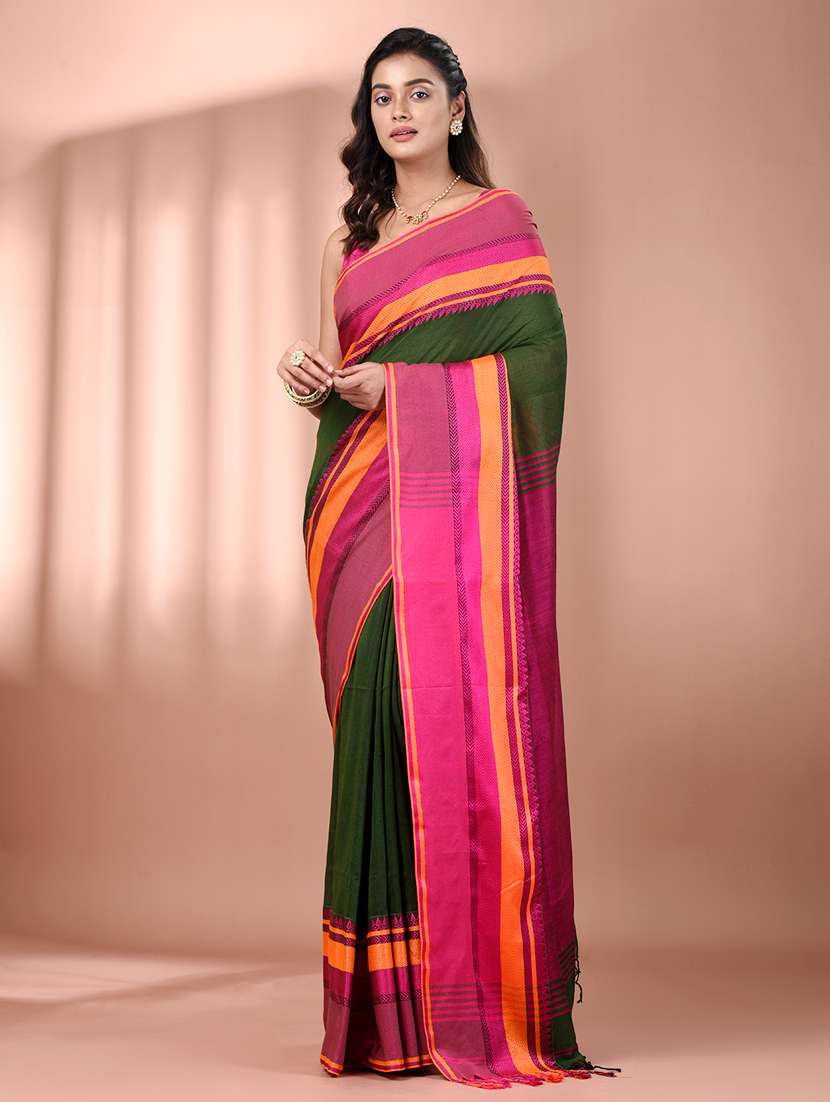 women green handloom saree with blouse
