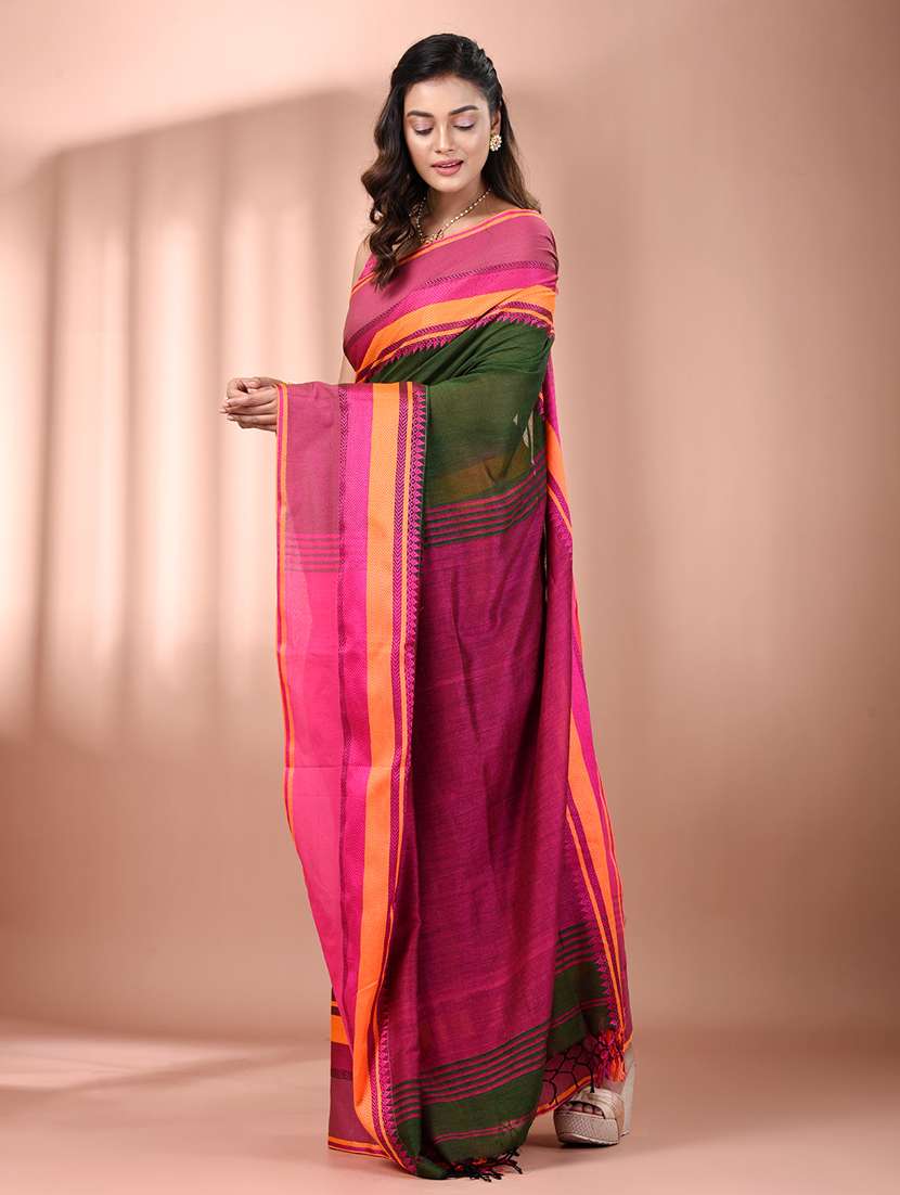 women green handloom saree with blouse - 21905538 -  Standard Image - 1