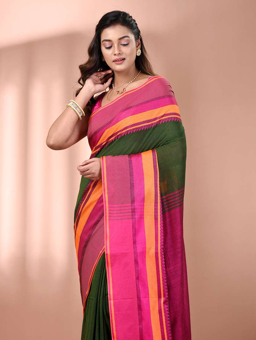 women green handloom saree with blouse - 21905538 -  Standard Image - 4