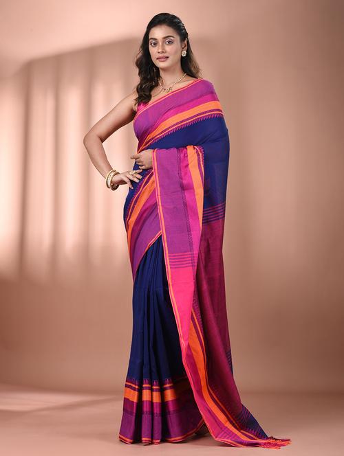 women blue handloom saree with blouse - 21905539 - Standard Image - 0