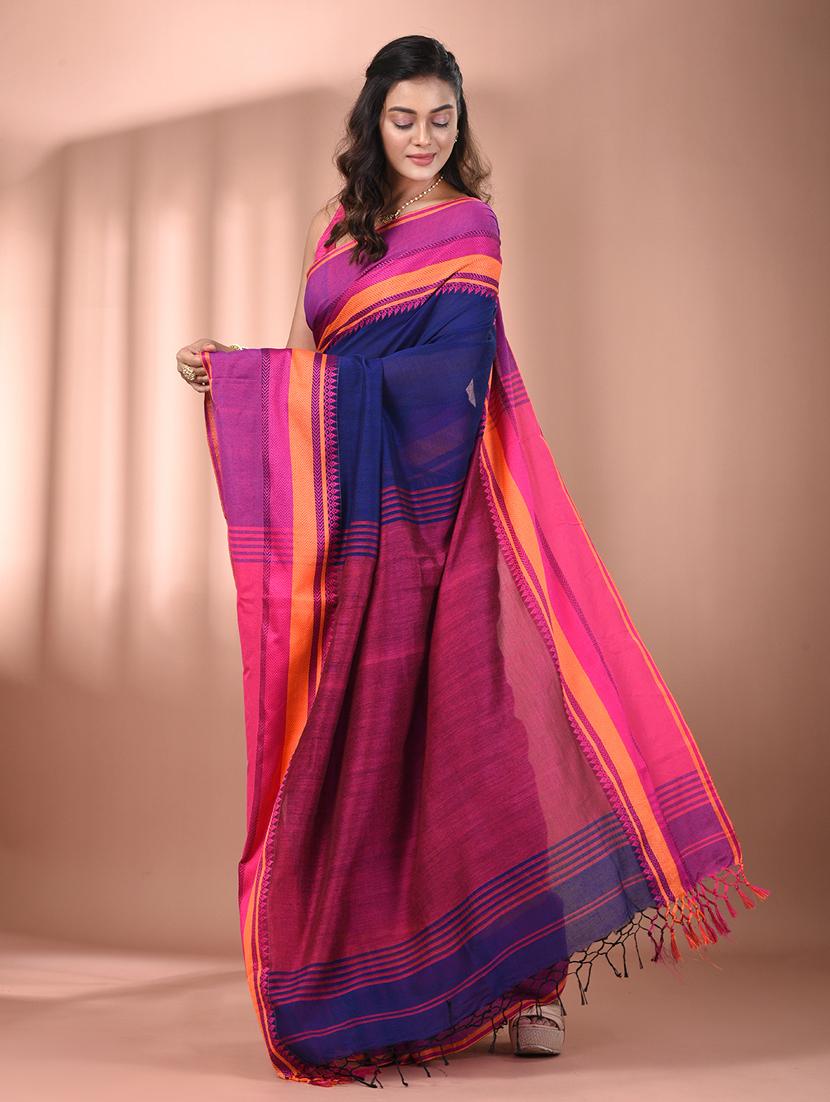 women blue handloom saree with blouse - 21905539 - Standard Image - 1