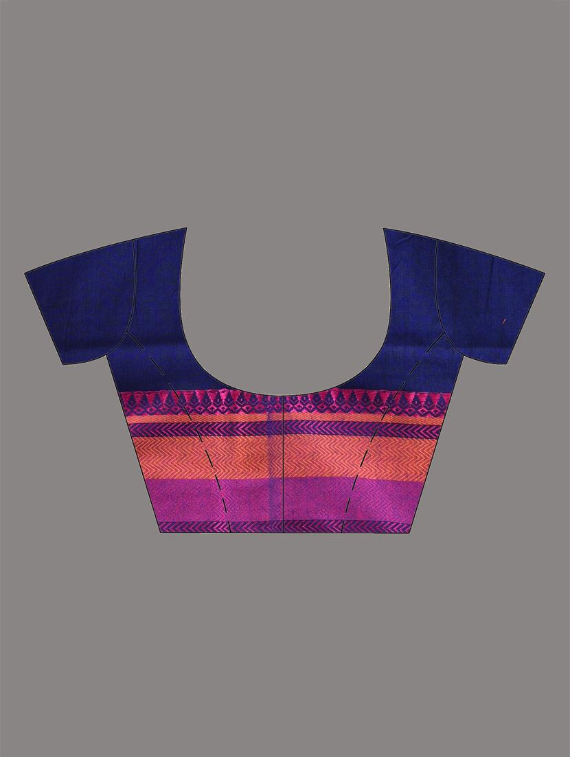 women blue handloom saree with blouse - 21905539 - Standard Image - 6