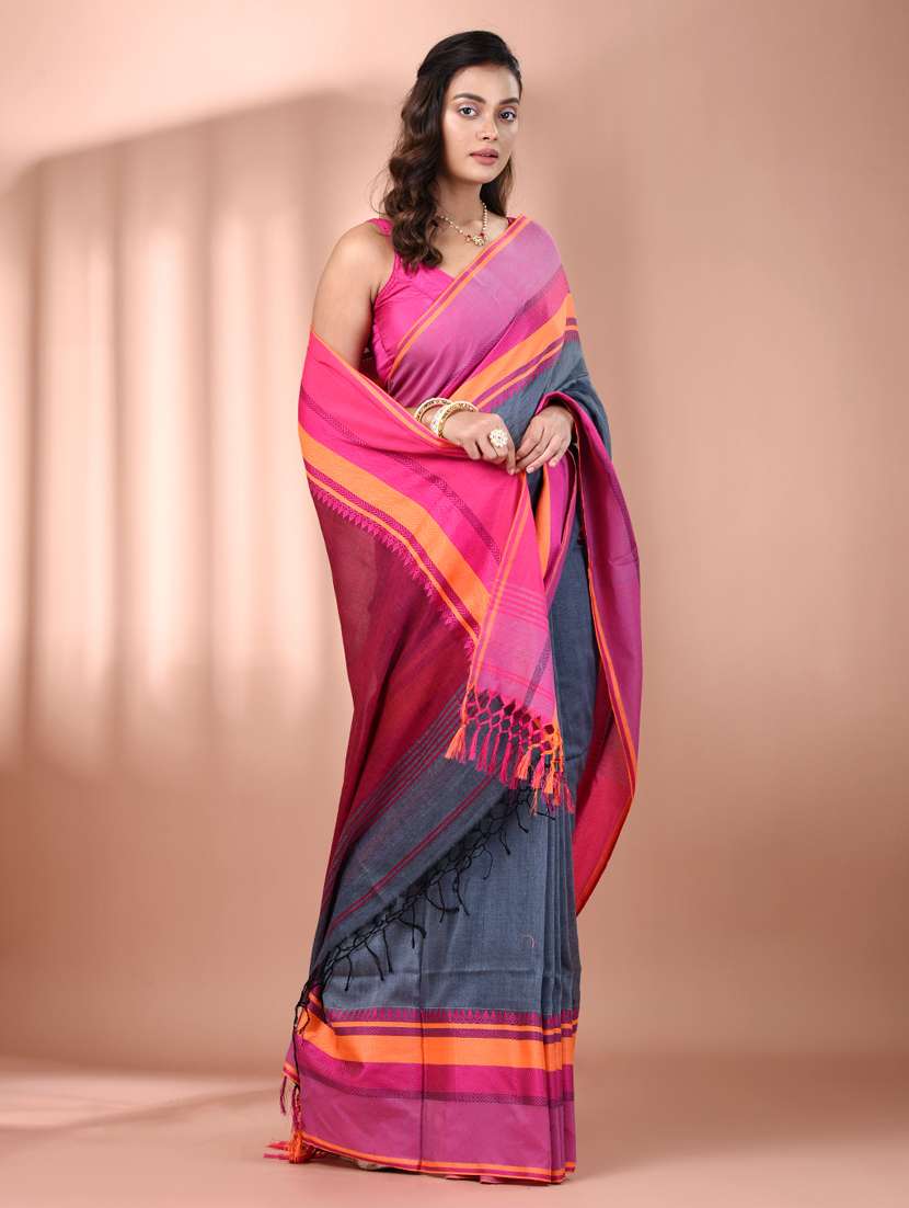 women grey handloom saree with blouse - 21905540 -  Standard Image - 1