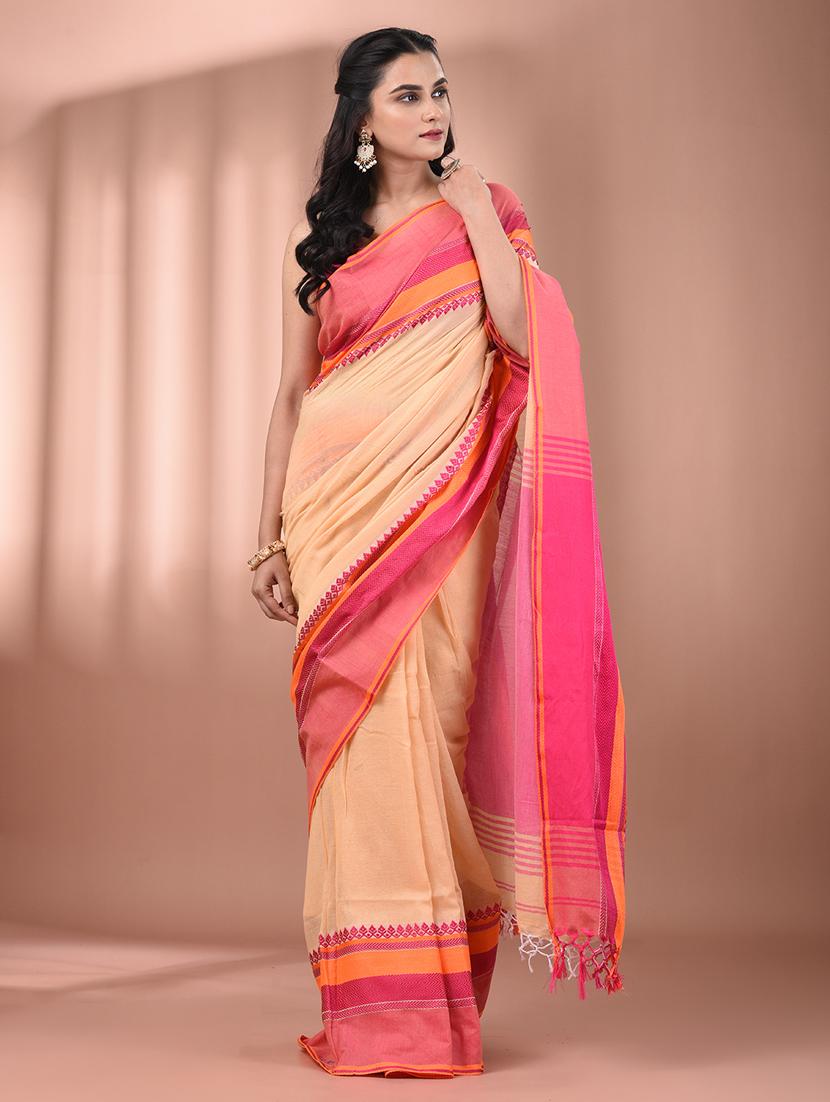 women beige handloom saree with blouse - 21905542 -  Standard Image - 1