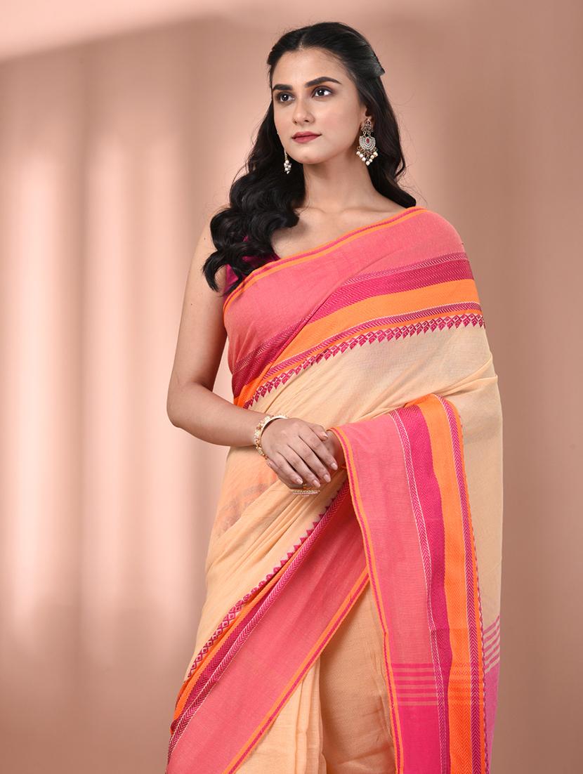 women beige handloom saree with blouse - 21905542 - Standard Image - 4