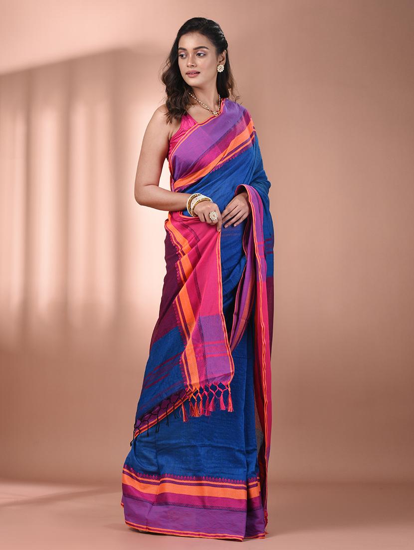 women blue handloom saree with blouse - 21905543 -  Standard Image - 1