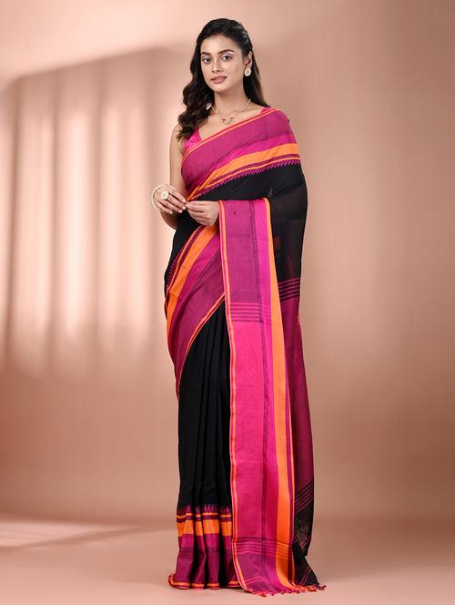 women black handloom saree with blouse - 21905544 - Standard Image - 0