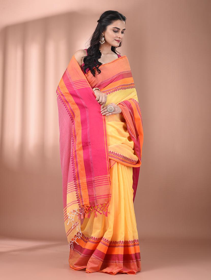 women yellow handloom saree with blouse - 21905545 - Standard Image - 1