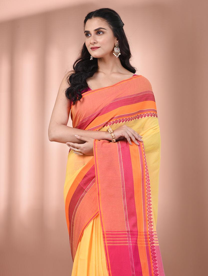 women yellow handloom saree with blouse - 21905545 - Standard Image - 4