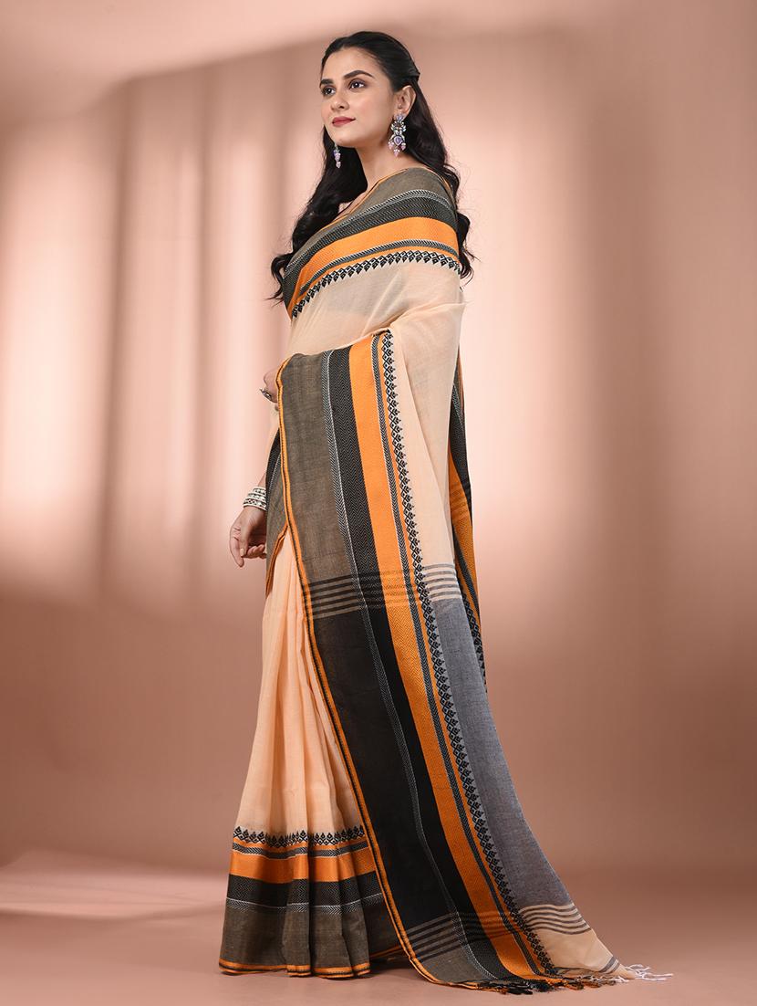 women beige handloom saree with blouse - 21905546 - Standard Image - 1