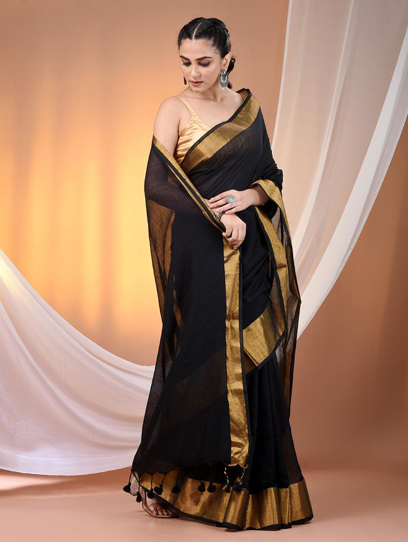women solid with bordered handloom saree - 21905552 - Standard Image - 1