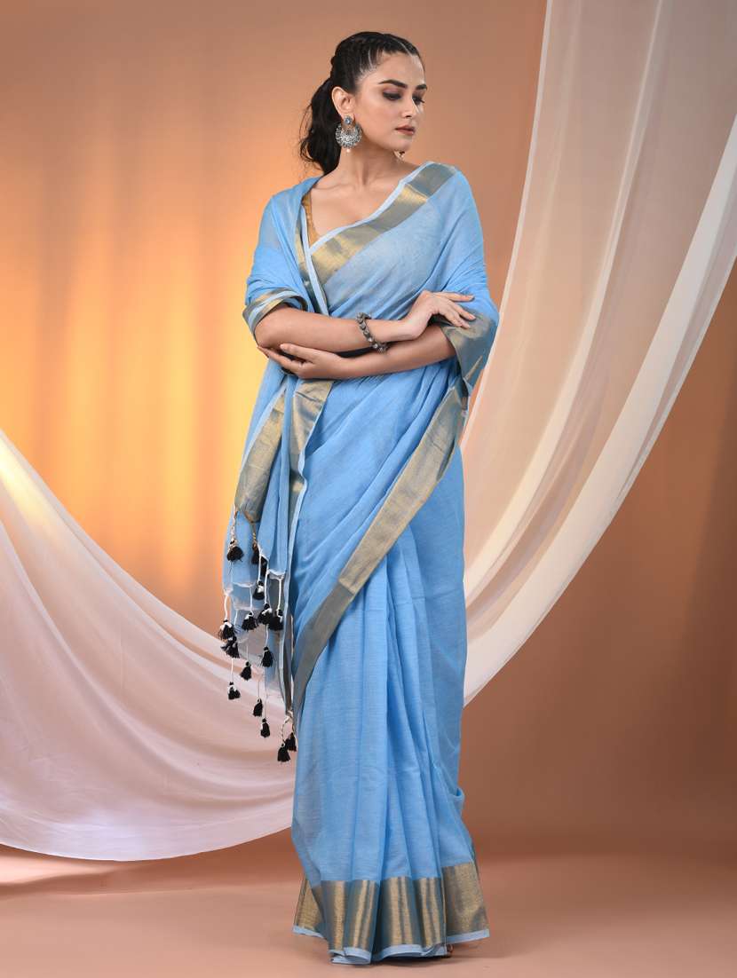 women solid with bordered handloom saree - 21905553 -  Standard Image - 1