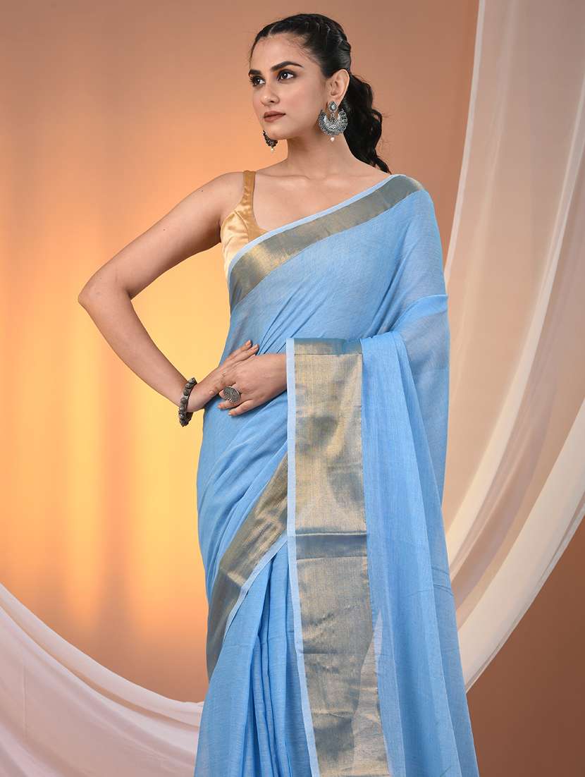 women solid with bordered handloom saree - 21905553 -  Standard Image - 4