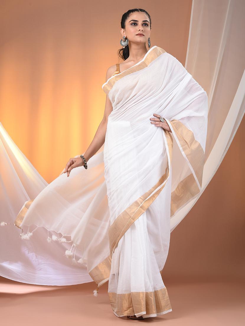 women solid with bordered handloom saree - 21905554 -  Standard Image - 1