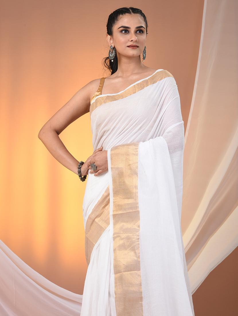 women solid with bordered handloom saree - 21905554 - Standard Image - 4