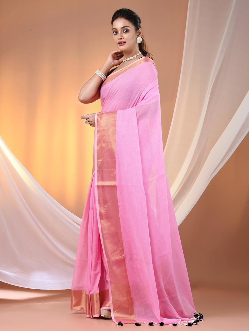 women solid with bordered handloom saree - 21905555 - Standard Image - 1