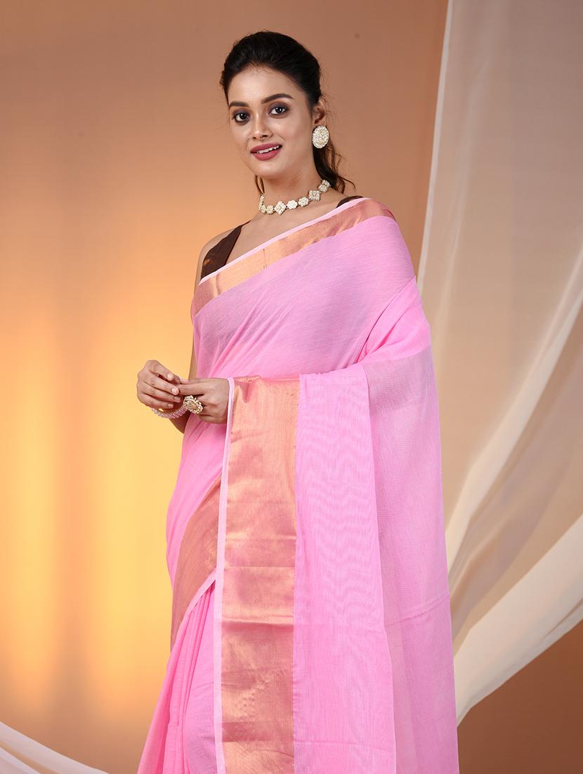 women solid with bordered handloom saree - 21905555 - Standard Image - 4
